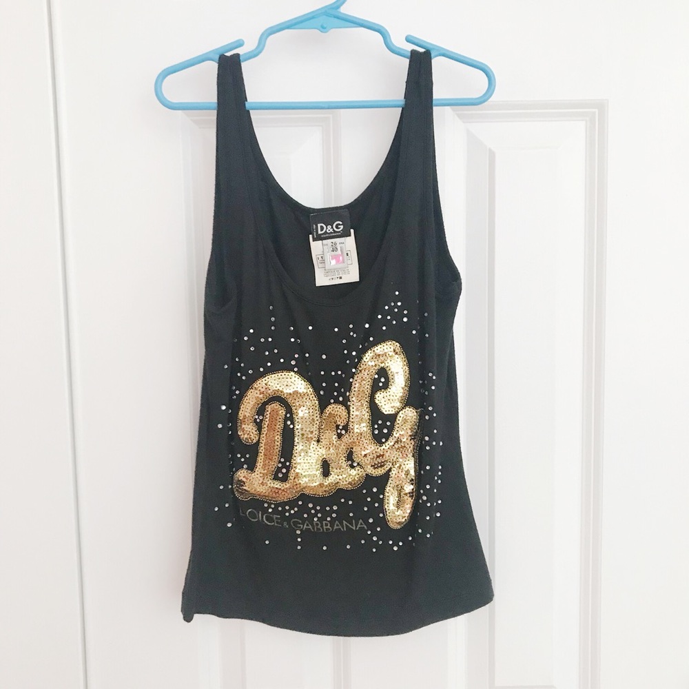 ❌SOLD❌D&G Black Tank Top w Gold Sequins LOGO